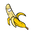 Cartoon banana with a face on a white background